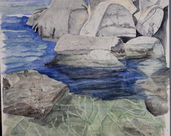Large Original Watercolor:  Ocean's Edge