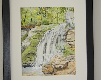 Waterfall is an original watercolor painting