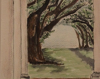 Oaks Plantation in Louisiana is an original watercolor painting