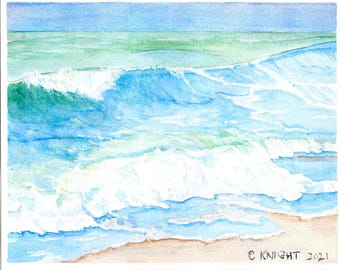 Original Watercolor Painting: Ocean Wave Art, 10x8 Inches