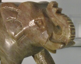 Vintage Carved Quartz Elephant Bookends