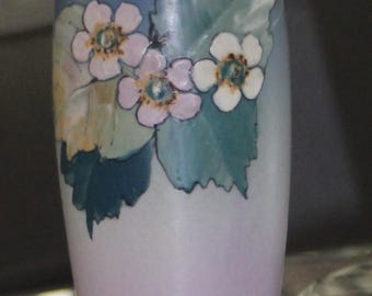 Vintage Blue Floral Pottery Vase signed Axline by Weller