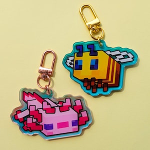 Blocky Bee and Axolotl Charms