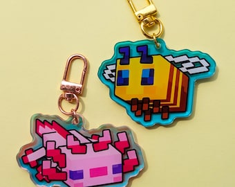 Blocky Bee and Axolotl Charms