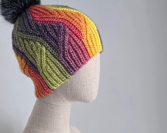 Galaxy Hat Crochet Pattern PDF + video tutorials, knit-look slit-stitch brioche short-rows technique, leftie-friendly.