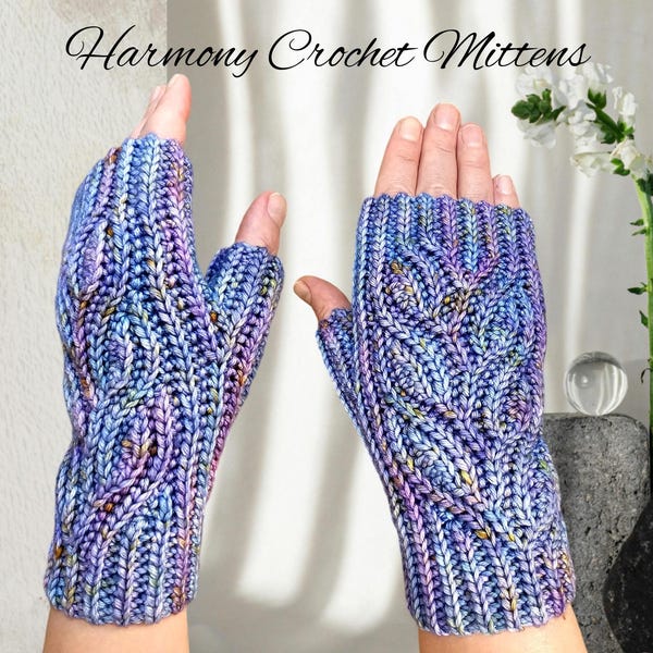 Crochet mittens pattern fingerless wrist warmer knit look crochet PDF photo tutorial video tutorial