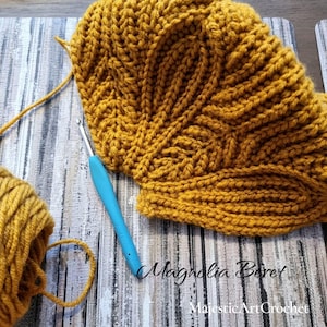 Patrón de boina de magnolia a crochet (descarga en PDF) - Patrón de gorro texturizado