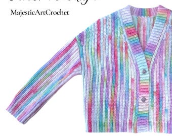 Crochet Ribbed Buttoned Cardigan Pattern Aurora English PDF + Video Support, knit-look, brioche, drop shoulders, oversized