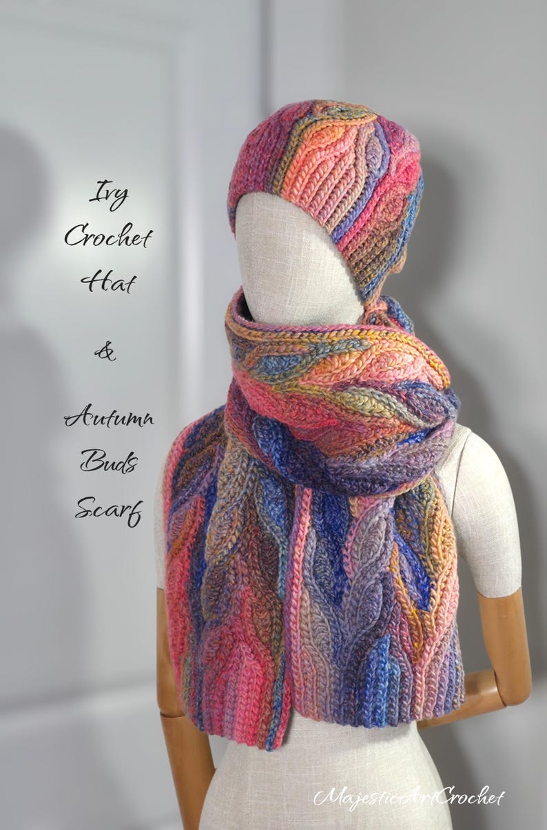 Patrón de bufanda de crochet con brotes de otoño, punto deslizado, aspecto de punto de crochet, patrón de bufanda de crochet con hiedra Liudmyla Hefny imagen 3