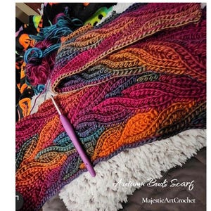 Patrón de bufanda de crochet con brotes de otoño, punto deslizado, aspecto de punto de crochet, patrón de bufanda de crochet con hiedra Liudmyla Hefny imagen 2