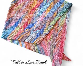 Crochet Shawl scarf pattern, Fall in Love, PDF, video support, slip stitch, short rows, knit-look, Liudmyla Hefny
