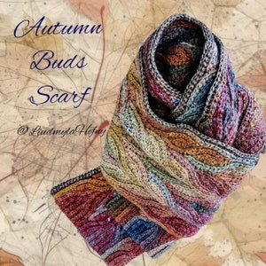 Autumn Buds Crochet Scarf Pattern slip stitch crochet knit-look crochet ivy crochet scarf pattern Liudmyla Hefny