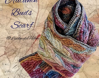 Autumn Buds Crochet Scarf Pattern slip stitch crochet knit-look crochet ivy crochet scarf pattern Liudmyla Hefny