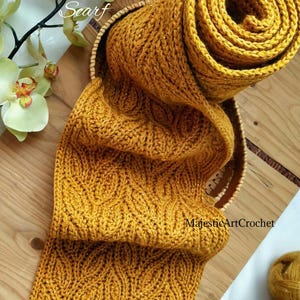 Autumn Buds Crochet Scarf Pattern slip stitch crochet knit-look crochet ivy crochet scarf pattern Liudmyla Hefny