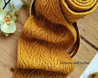 Autumn Buds Crochet Scarf Pattern slip stitch crochet knit-look crochet ivy crochet scarf pattern Liudmyla Hefny
