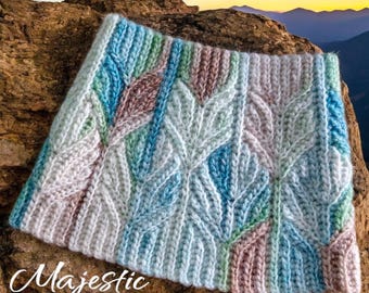 CROCHET PATTERN and video, Majestic Neck Warmer, knit-look slip stitch brioche Crochet Cowl