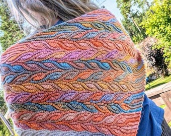 CROCHET SHAWL SCARF Fall in Love liudmyla hefny slip stitch short rows mocktail hobbii tea time cascata knit-look