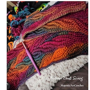 Autumn Buds Scarf Crochet Pattern (video support) slip-stitch knit-look  ivy brioche PDF Liudmyla Hefny