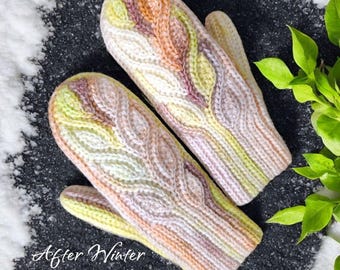 CROCHET MITTENS PATTERN English pdf Slip Stitch Crochet Knit Look Short Rows