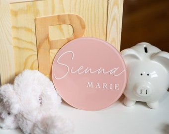 Acrylic Baby Name Sign | Birth Announcement Disc | Custom Name Sign | Name Reveal Sign | Newborn Photo Prop | Hospital Baby Name Sign