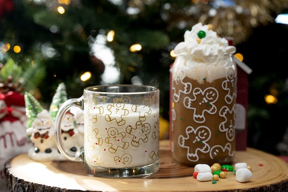 Christmas Gingerbread Man Can Glass Cup, Gingerbread Man Iced Coffee Glass,  Christmas Glass Cup, Holiday Iced Coffee, 16 Oz Libbey Glass Can 