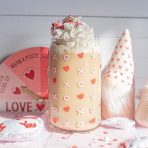 Valentine&#39;s Day Beer Can Glass | Valentine Hearts Glass Cup | Iced Coffee Glass | Valentine&#39;s Day Coffee Cup | Hearts Glass Cup