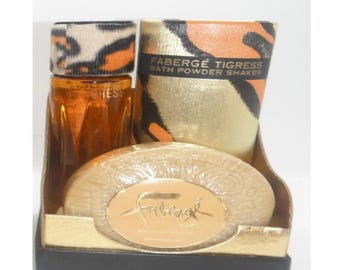 Faberge Tigress Triplet Set for Women 1oz Cologne Bath Powder