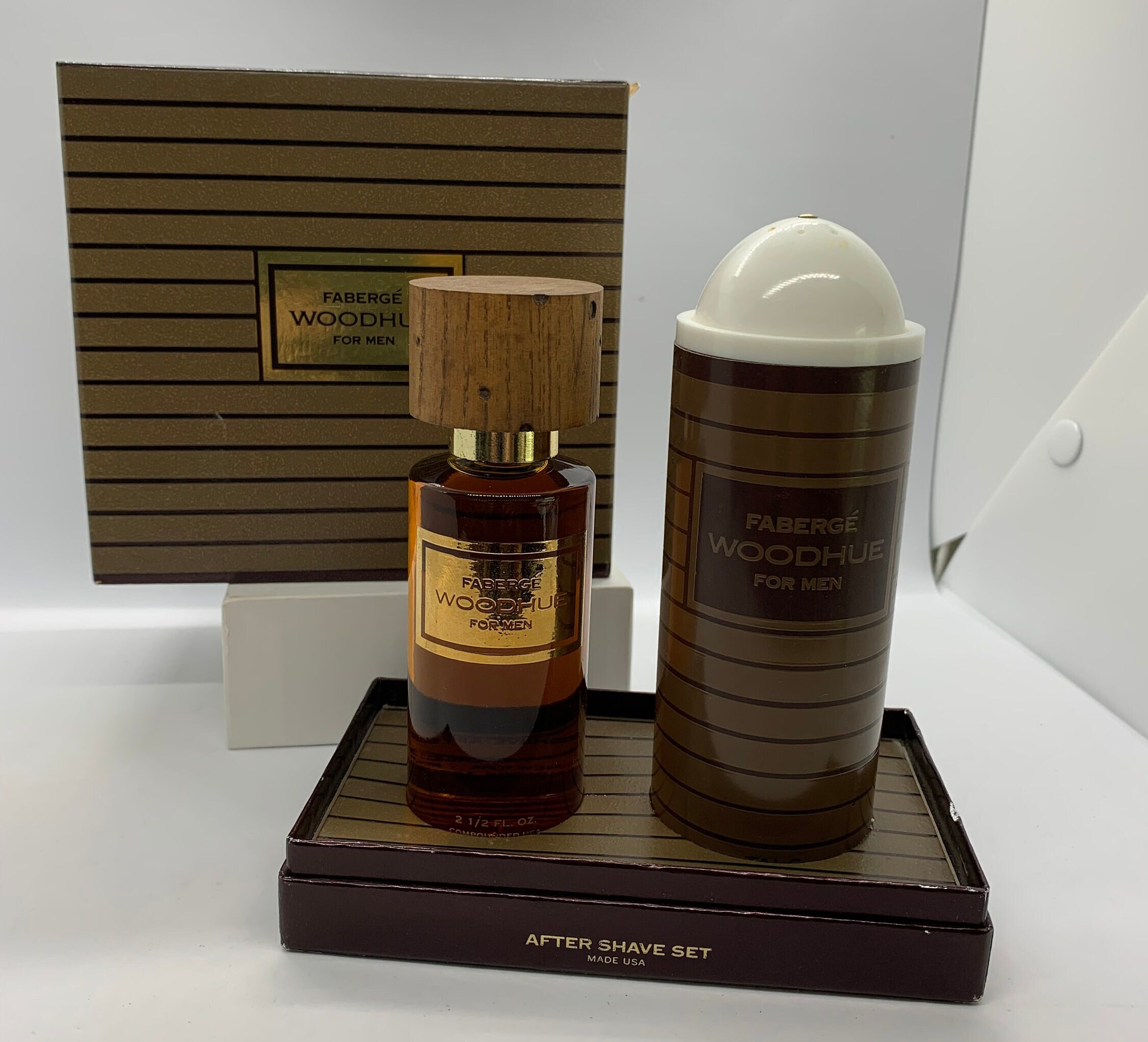 New-faberge Woodhue for Men Cologne After Shave 2.5oz & Talc in