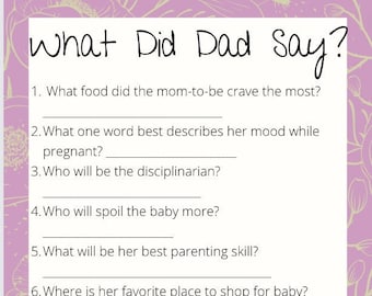 What Did Dad Say? BABY SHOWER GAME