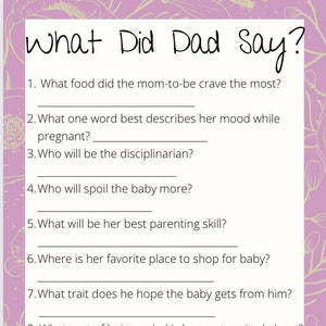 What Did Dad Say? BABY SHOWER GAME