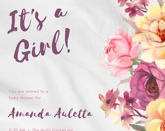 Linen Floral Baby Shower Invitation