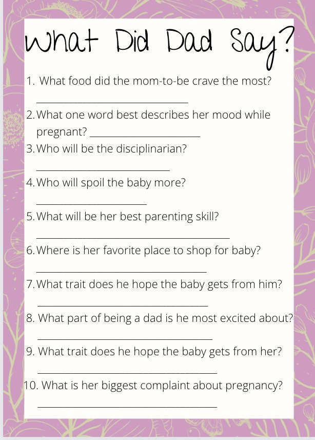 What Did Dad Say BABY SHOWER GAME Etsy