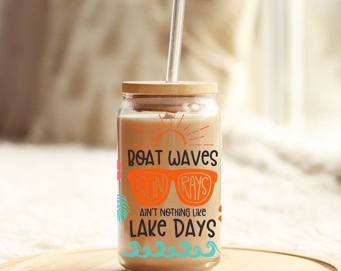 16 oz Libbey Glass: Boat Waves Sun Rays Lake Days. Summer Libbey Glass, Great Gift, Girls Trip, Beer Can Soda, Lake Essential, Glassware