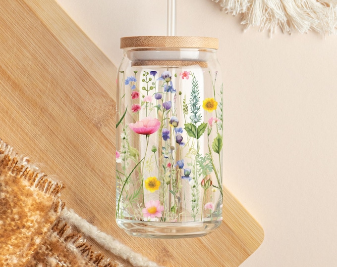 16 oz Libbey Glass Wildflowers: Unique Gift for Mom - Stunning Glassware - Ideal for Her - Floral Delight