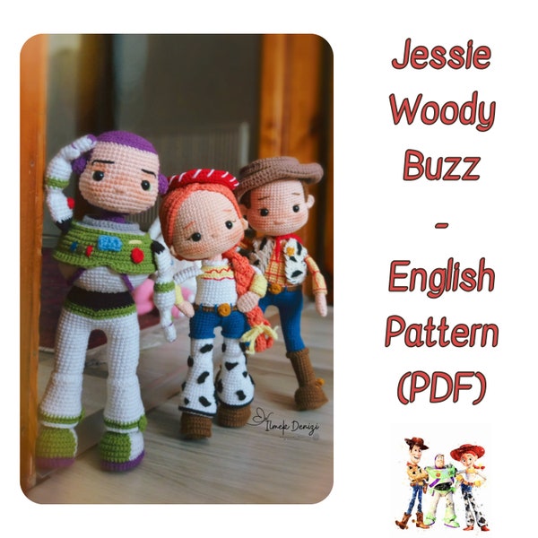 Patrón Inglés de Ganchillo - Buzz Lightyear, Vaquera Jessie, Sheriff Woody Archivo Digital PDF #amigurumi #crochetdolls #amigurumitoystory
