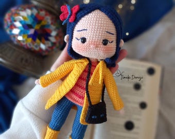 Crochet English Pattern - Blue-haired girl in blonde raincoat - Amigurumi Dolls #amigurumitoy #amigurumicrochet #amigurumipatterns