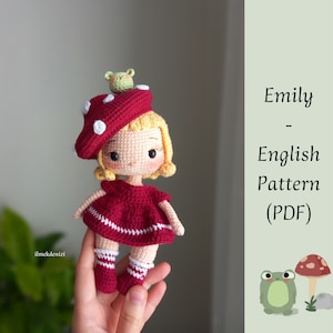 Emily Mushroom Doll English Pattern Pdf Digital digital pdf mushroom amigurumipattern mushroomgirl mushroomdoll dollpattern image 1