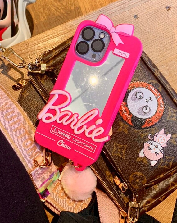 Cute Barbie Make-up Mirror Pink iPhone Case Cover With Fur Ball Charms for  iPhone 13 /14/pro / Pro Max 