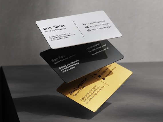 Engraved Aluminium Metal Business Cards, Rigid & Non-Bending, Bespoke Design Included