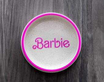 Personalised 3D Printed Dog Bowl with Marble Effect and Pink Stylish Doll-Themed Font