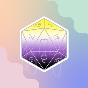 Niet-binaire Pride D20-vinylsticker | DnD-stickers | Bumperstickers