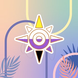 Heb de moed om jezelf te zijn: niet-binaire trotssticker | Digimon | Wapen van moed | Pride-vlag | LGBTQ+ | Queer | Bumperstickers