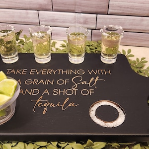 Personalized Tequila Flight Board with Handle and Shot Glassless - Wedding Gift ,Engagement Gift, Birthday Gift, Thank You Gift