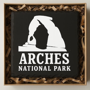 Arches National Park Slate Coaster – Natural Stone Drink Coaster with Trees | Rustic Home Decor | Gift for National Parks