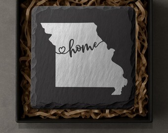 Missouri Slate Coasters 4x4 Laser Engraved Stone Drink Coasters Missouri Home Décor Show Me State Established 1821 Gift