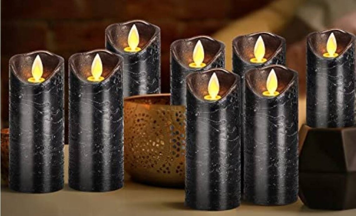 Black Flameless Candles Flickering LED Candles Ivory Real Wax Pillar
