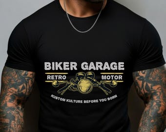 Camiseta retro Biker Garage, camiseta Kustom Kulture Before You Born, camiseta con faro de motocicleta vintage, regalo para constructor de motos personalizadas