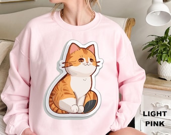 Cute Orange Cat Sweatshirt, Cute Kitten Hoodie, Cat Lovers Gift, Aesthetic Kitten Graphic Pullover, Soft Casual Gift for Women,Birthday Gift