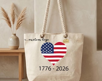 Custom Card Symbol Tote Bag, USA Flag 250th Anniversary Tote Bag, 1776 to 2026 Personalized Patriotic Purse, Independence Day Shopper