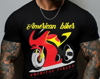 American Biker Americas Finest T-Shirt, Red Sportbike Graphic Tee, Racing Motorcycle Shirt For Men, Gift For Speed Lover,Patriotic Rider Top